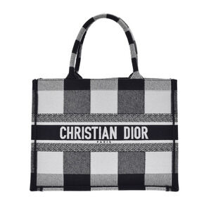 CHRISTIAN DIOR Book Tote White Black Canvas Handbag